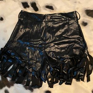 Faux leather fringe shorts